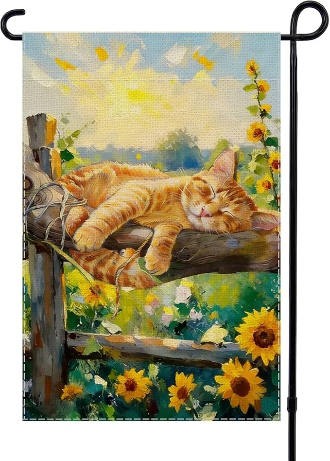 Spring Summer Garden Flag 12x18 inches Double Sided Sleeping Orange Tabby Cat by ALEXMACLIST