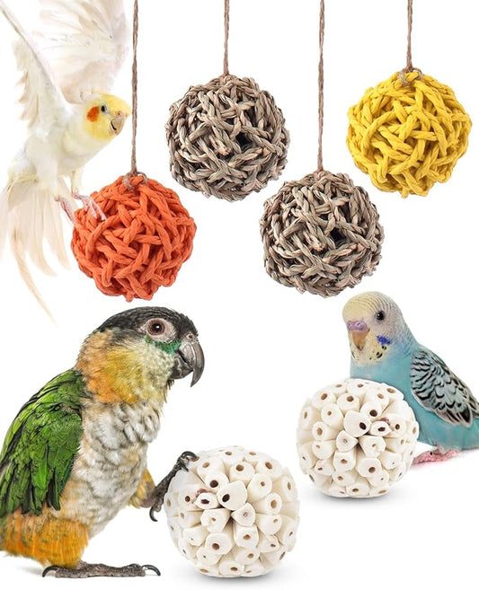 Bissap 6PCS Small Parrot Chew Toys, Sola Balls Conure Chewing Foraging Toys by Bissap