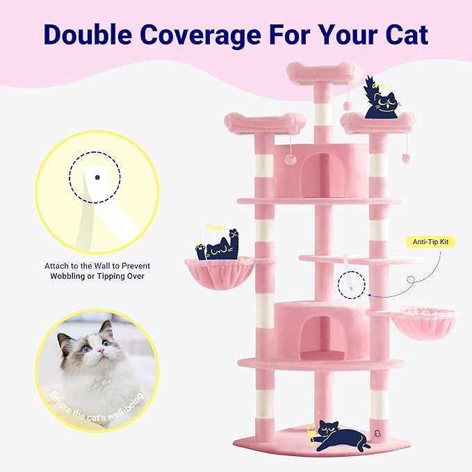 Allewie 73in Fan-Shaped Space-Saving Corner Cat Tower/Multi-Level Tall Cat Tree - Image 3