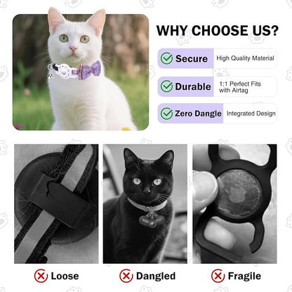 Airtag Cat Collar with Bells and Bowtie -Safety Elastic Band Kitten Collar - Image 6