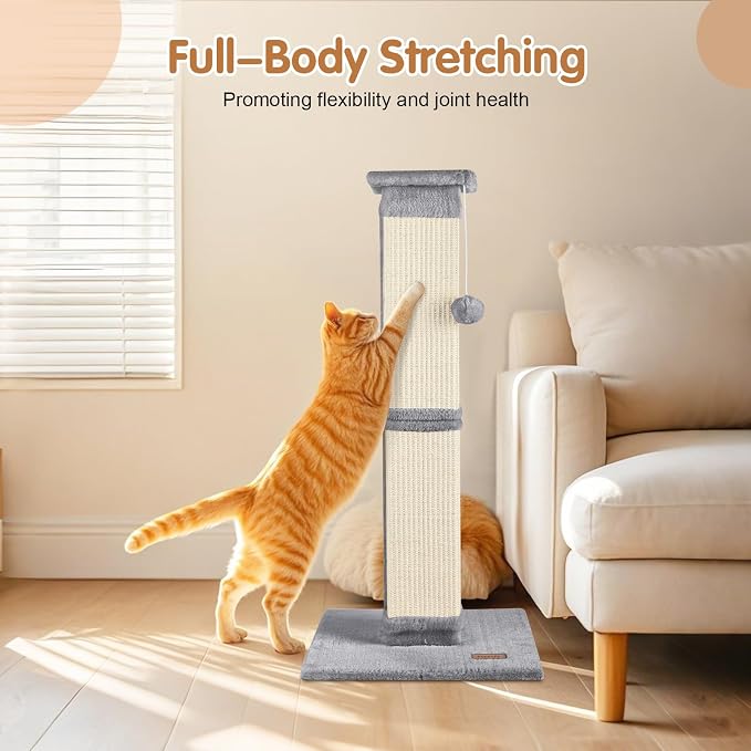 Cat Scratching Post 33 inch for Indoor Cats, High Cat Scratch Post Grey - Image 6