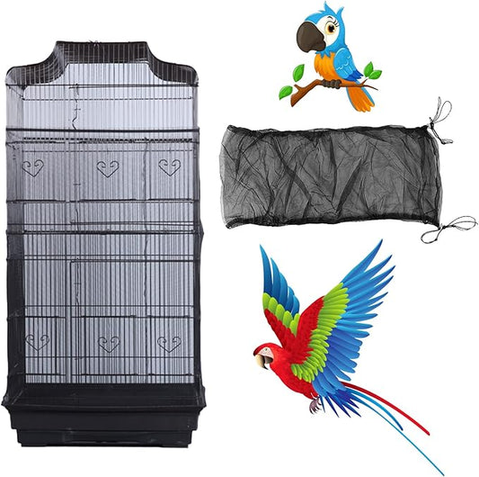 Bird Cage Seed Catcher, Large Airy Gauze Bird Cage Cover Guard, Adjustable by AIMICOCA