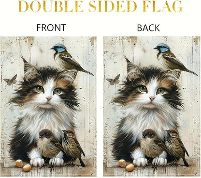 Cat and Birds Garden Flag 12x18 Inch Double Sided Outdoor Yard Banner Fluffy - Image 5