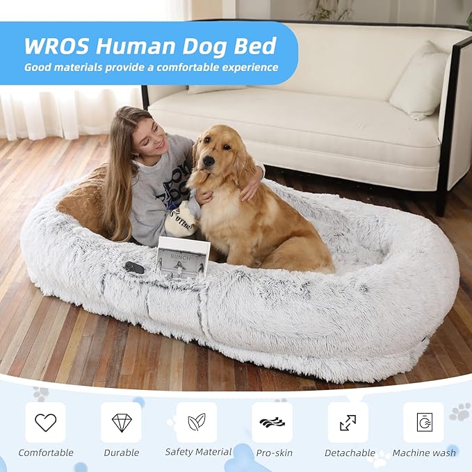 Human Dog Bed - 71"x45"x12" Fits You & Pets, Washable Faux Fur, Orthopedic - Image 2