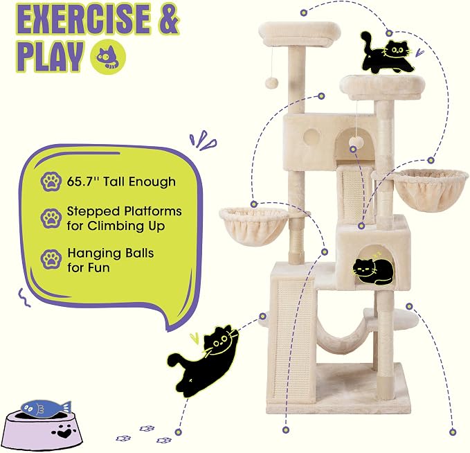WEEWAY Cat Tree Tower for Indoor Cats, Stand House Condo Cave, Sisal Scratching - Image 6