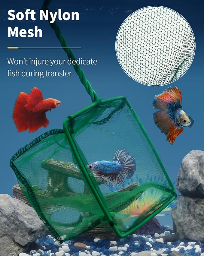 Pawfly Aquarium Fish Net with Braided Metal Handle Square Net with Soft Fine - Image 3
