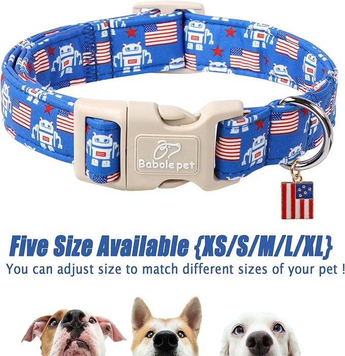4th of July Dog Collar, Robot Star-Spangled Patriotic Dog Collars - Image 6