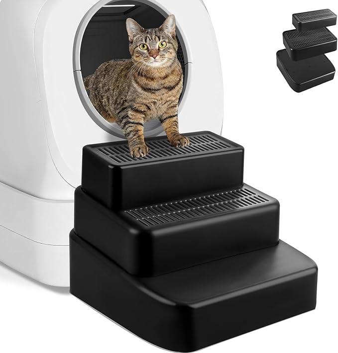 Adjustable 3 Steps Litter Box Ramp, Litter Box Step by Bartuke