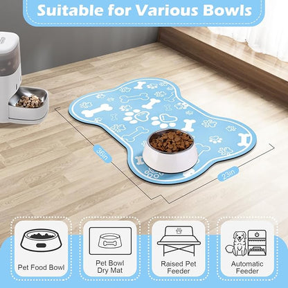 Dog Cat Mat for Food and Water, Rapid Absorbent Pet Feeding Mat, Bone Shaped - Image 7
