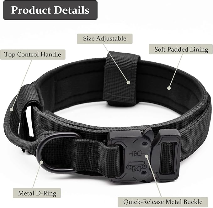 Tactical Dog Collar, Adjustable Military Training Nylon Dog Collar - Image 2