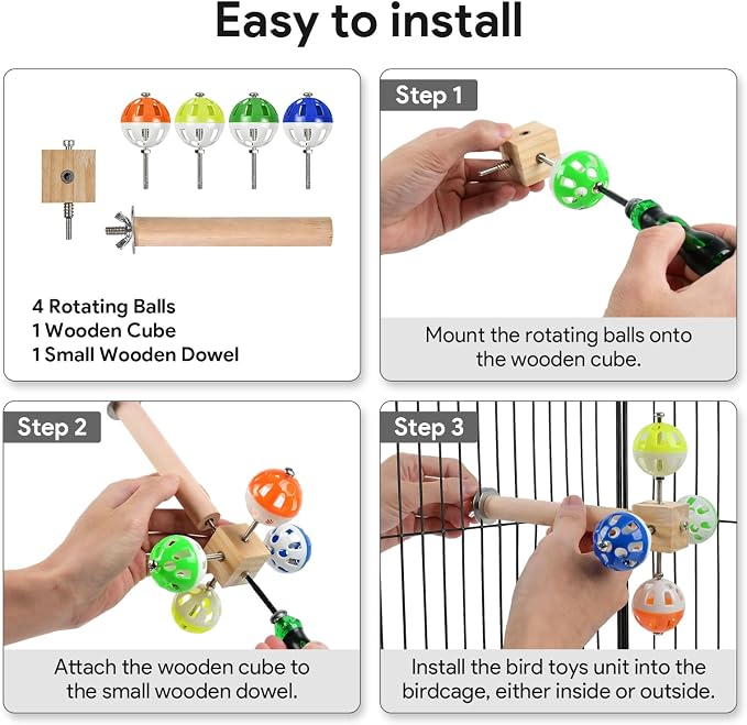 Bird Stand Perch Toy with Rotating Balls, Bird Toys - Image 5