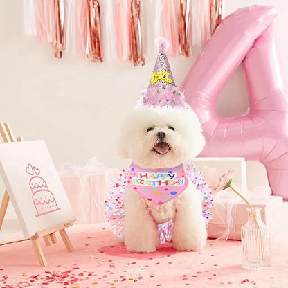 Dog Birthday Bandana with Hat and Dress Girl Set Puppy Birthday Party Supplies - Image 4