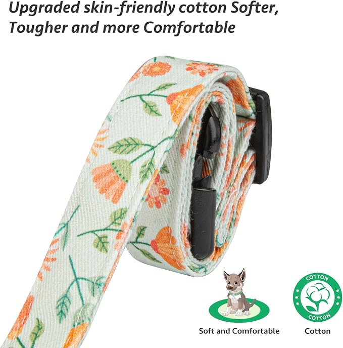 Cotton Handmade Dog Collar Cute and Distinctive Patterns Green Sunflower - Image 4