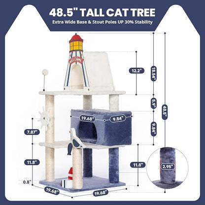 HYABi 48.5-Inch Novelty Lighthouse Seagull Wheel Buoy Cat Tree Tower Condo Bed - Image 3