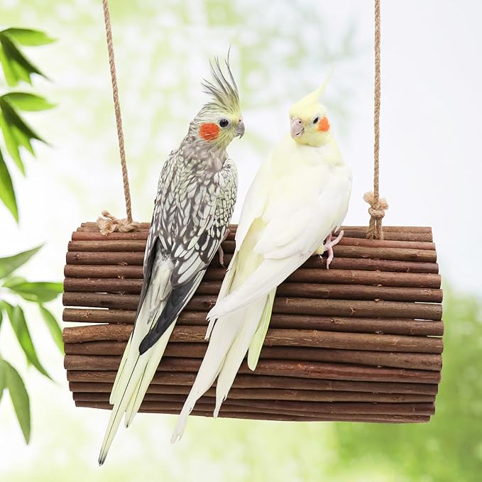 Parrot Swing Toys, Hanging Perch Stand, Natural Willow Wood Hammock, Bird Cage - Image 2