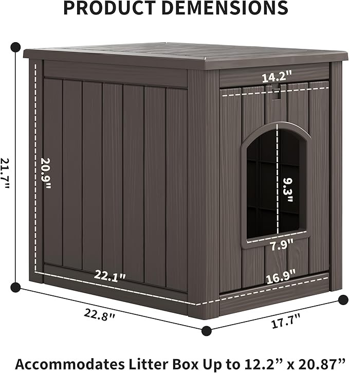 Litter Box Enclosure, Waterproof & Weatherproof Plastic Cat House - Image 2