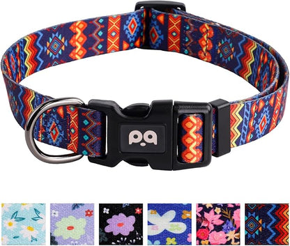 QQPETS Adjustable Soft Dog Collar: Print Flower Pink Multicolor Cute Patterns by QQPETS