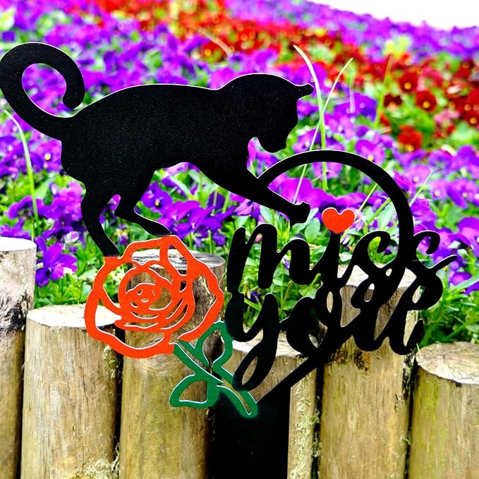 Memorial Grave Markers Metal Pet Memorial Stake Cat Memorial Sign, Miss You - Image 3