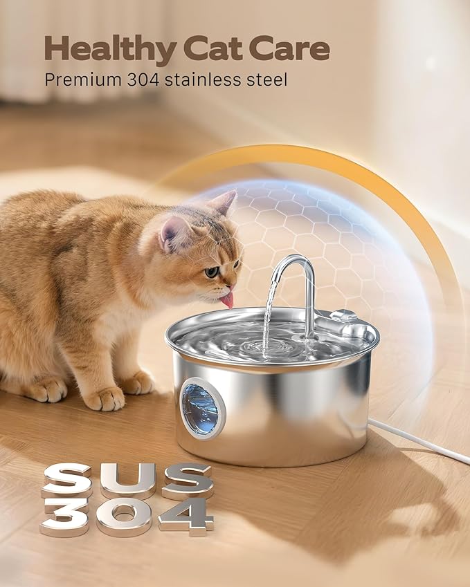 Pet Water Fountain Stainless Steel: Mental Cat Water Fountains - 88oz/2.6L - Image 2