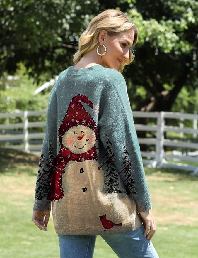 YESNO Women Christmas Sweater Graphic Printed Oversized Pullover Sweaters - Image 2