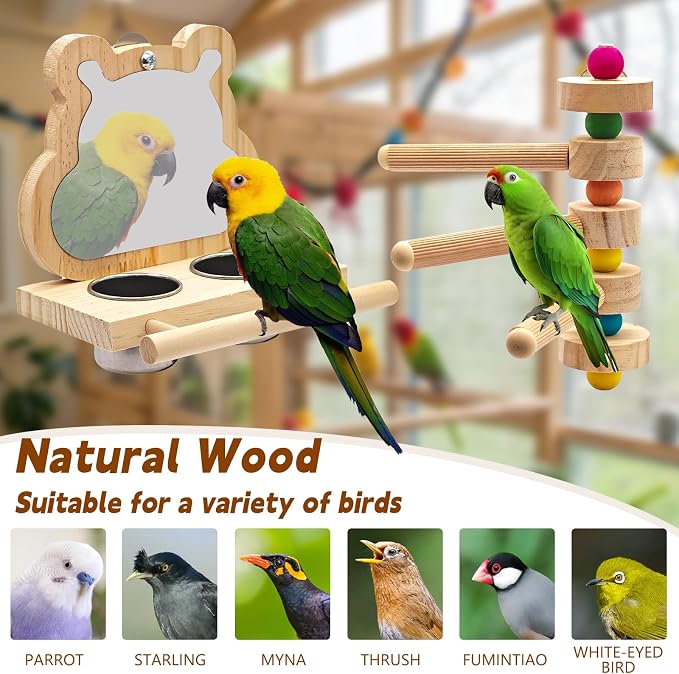 5PCS Bird Perch and Toy Set. Includes a Perch, and Chew Toy. Hangable Natural - Image 4