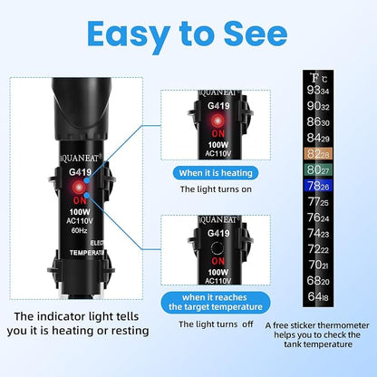 AQUANEAT Aquarium Heater, 100W Fish Tank Heater, Adjustable Submersible Water - Image 7