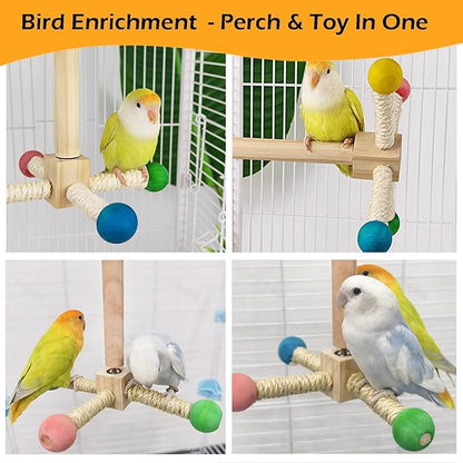 Bird Stand Perch Toy, Interactive Spinning Parakeet Toys, Wooden Exercise Wheel - Image 6