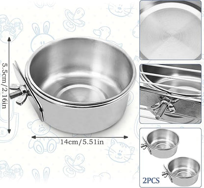 PINVNBY 2PCS Parrot Feeding Cups Birds Food Dish Stainless Steel Parrot Feeders - Image 2