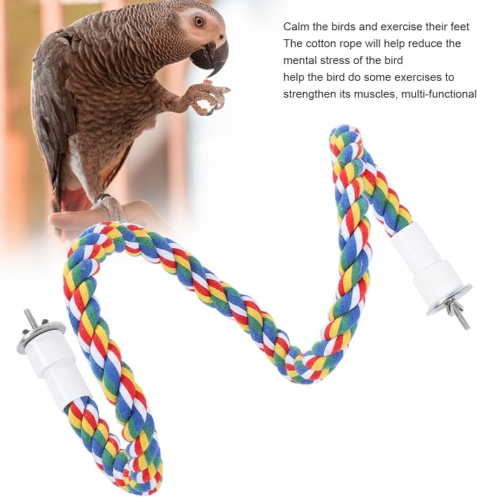 2PCS 60cm/23.6in Bird Rope Perch, 1.8cm Soft Cotton Parakeet Perches, Colorful - Image 4