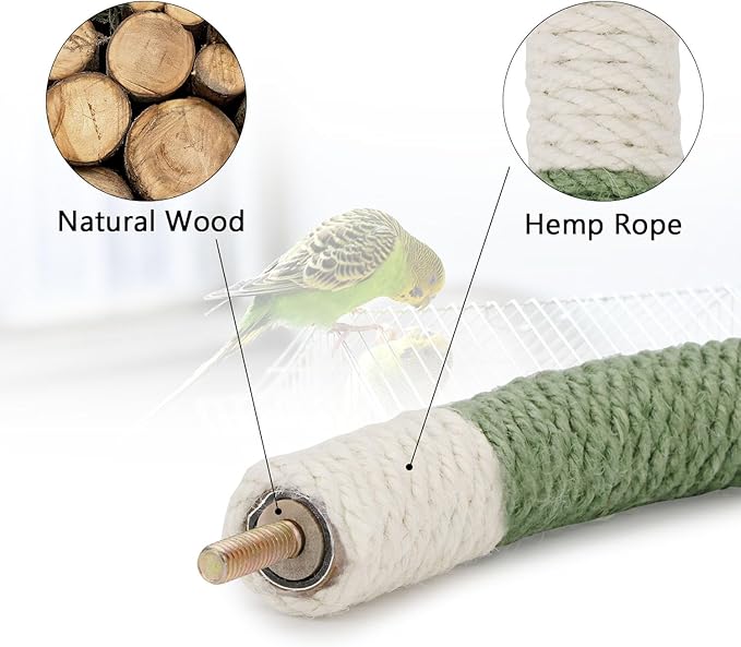 Hypeety Bird Perches Parrot U Shape Natural Wood Hemp Rope Stand Perch Bird - Image 3