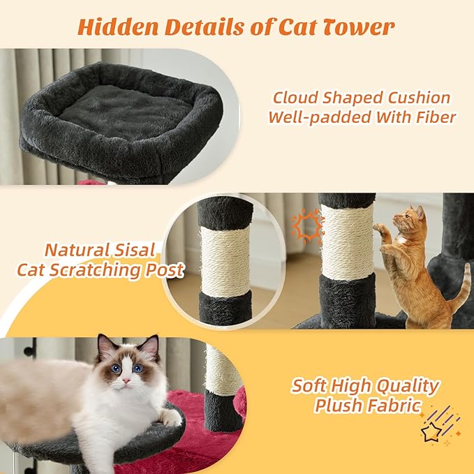 DUMOS Small 44 Inch Cat Tree Tower, Cat Climbing Tower - Image 4