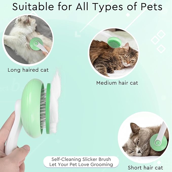 GJEASE Cat Grooming Glove Brush, Self-Cleaning Slicker Pet Brush - Image 2