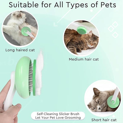 GJEASE Cat Grooming Glove Brush, Self-Cleaning Slicker Pet Brush - Image 2