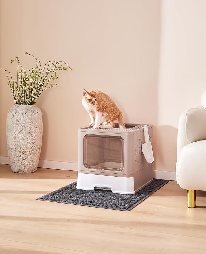 Cat Litter Box with X-Large Litter Mat and Scoop, Large Covered Litter Box with - Image 7