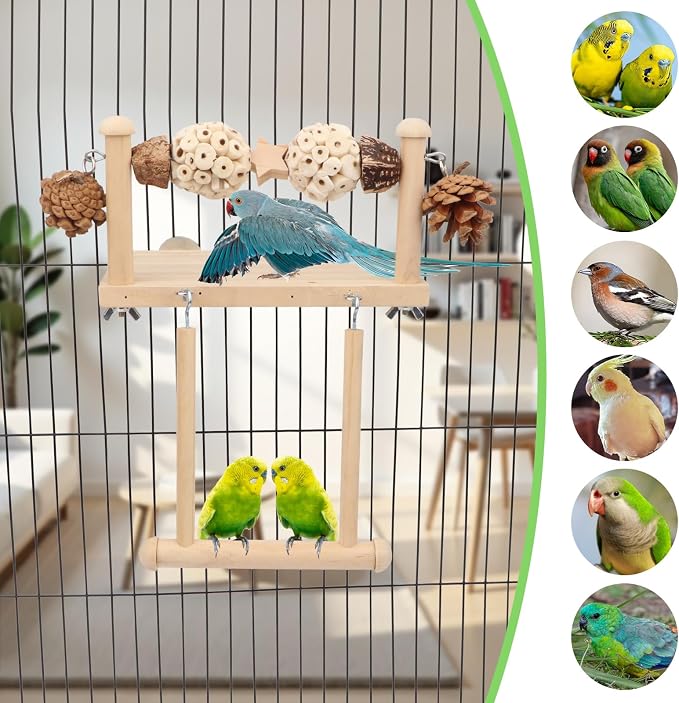 Litewoo Bird Perch Wooden Platform Bird Swing Chew Toys Play Gyms Exercise - Image 6