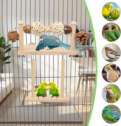 Litewoo Bird Perch Wooden Platform Bird Swing Chew Toys Play Gyms Exercise - Image 6