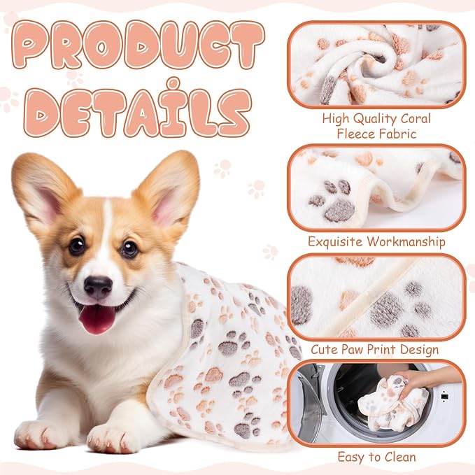 Chumia 40 Pcs Blankets Soft Fluffy Fleece Washable Pet Dog Sleep mat Paw Print - Image 3