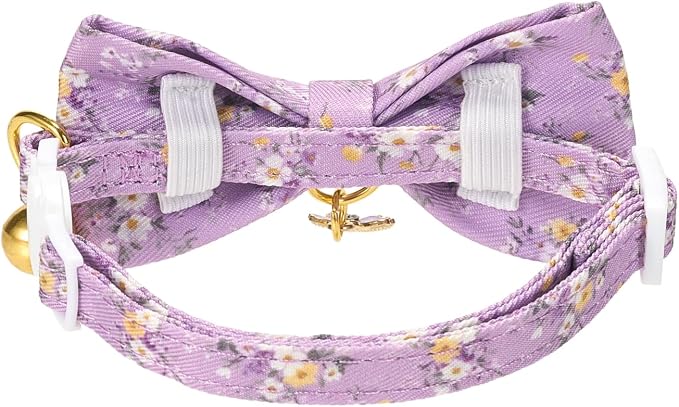 2 Pack Cat Collars, Removable Bowtie, Floral Pattern, Safety Breakaway Clasp - Image 6