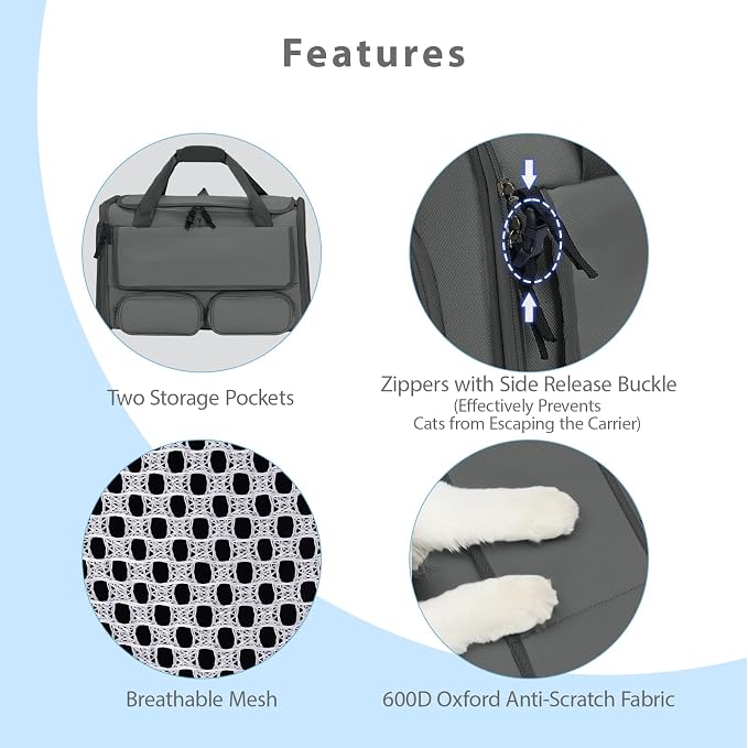 Cat, Dog Carrier for Pets up to 15 lbs, Soft-Sided Collapsible Pet Carrier - Image 4