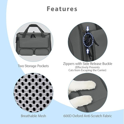 Cat, Dog Carrier for Pets up to 15 lbs, Soft-Sided Collapsible Pet Carrier - Image 4