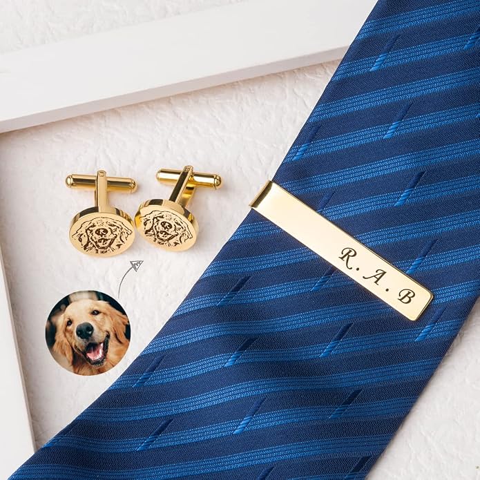 Anavia Pet Portrait & Handwriting Cufflinks Tie Clip Gift Box Set, Personalized - Image 2