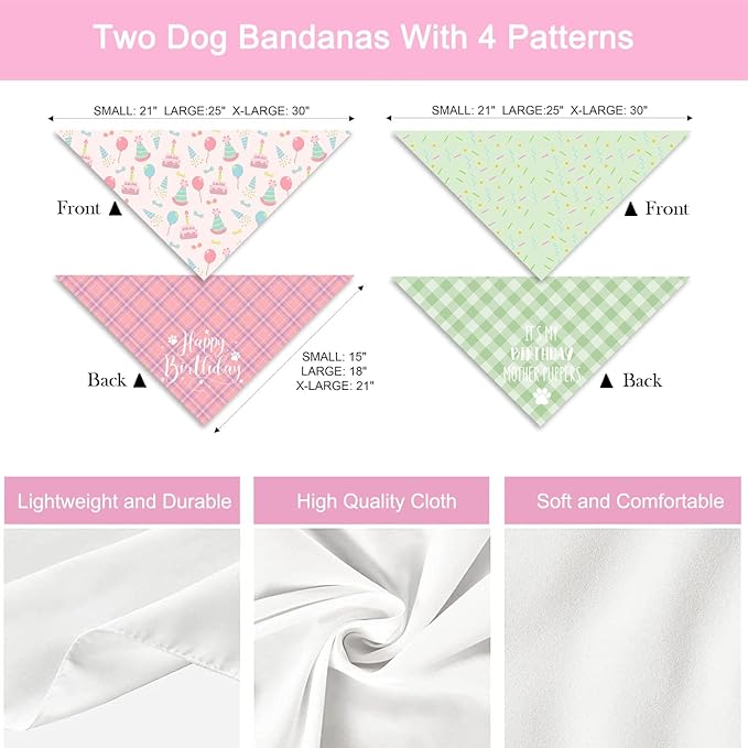 Birthday Dog Bandanas, Double Side All 4 Patterns Reversible Large Pet Bandanas - Image 3