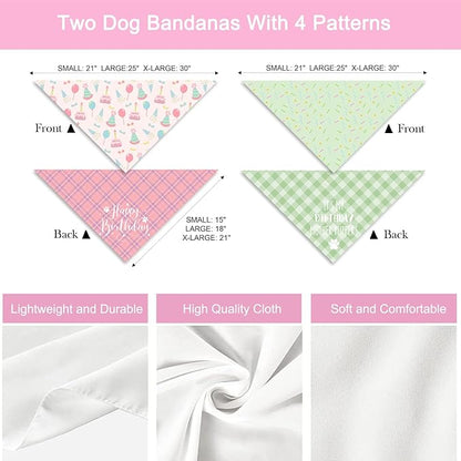 Birthday Dog Bandanas, Double Side All 4 Patterns Reversible Large Pet Bandanas - Image 3