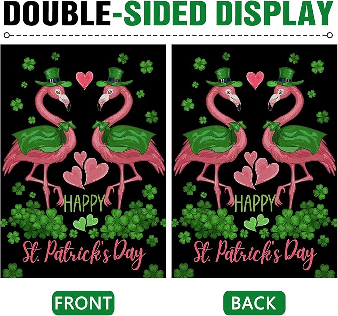 Dyrenson Happy St Patricks Day Flamingo 28 x 40 House Flag Double Sided - Image 3