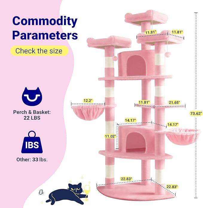 Allewie 73in Fan-Shaped Space-Saving Corner Cat Tower/Multi-Level Tall Cat Tree - Image 7