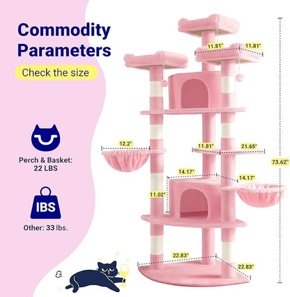 Allewie 73in Fan-Shaped Space-Saving Corner Cat Tower/Multi-Level Tall Cat Tree - Image 7
