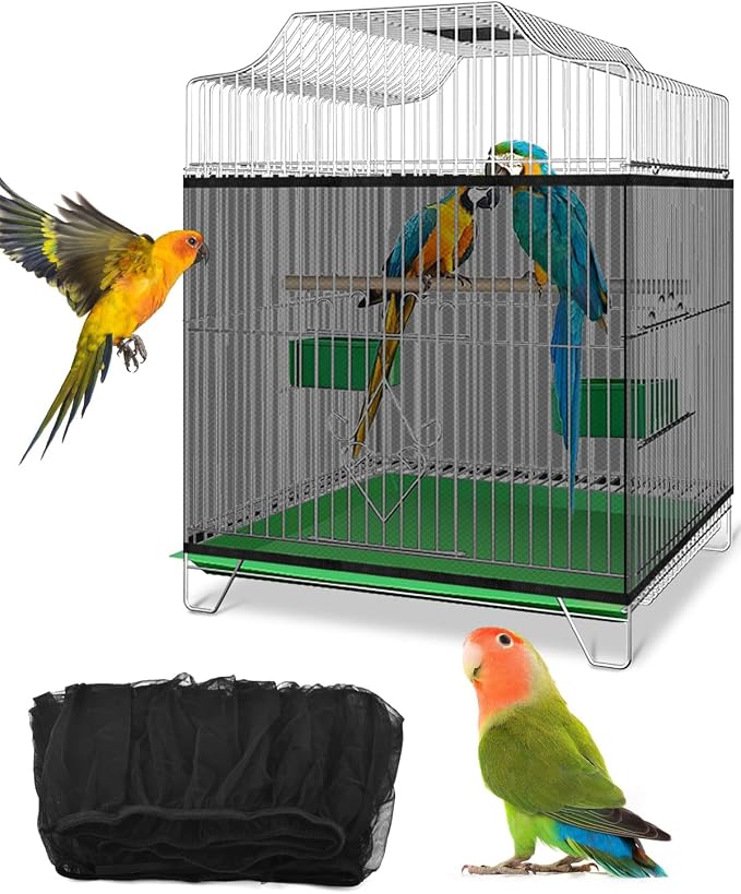 Bissap Bird Cage Seed Catcher, Universal Birdcage Net Nylon Adjustable Elastic by Bissap