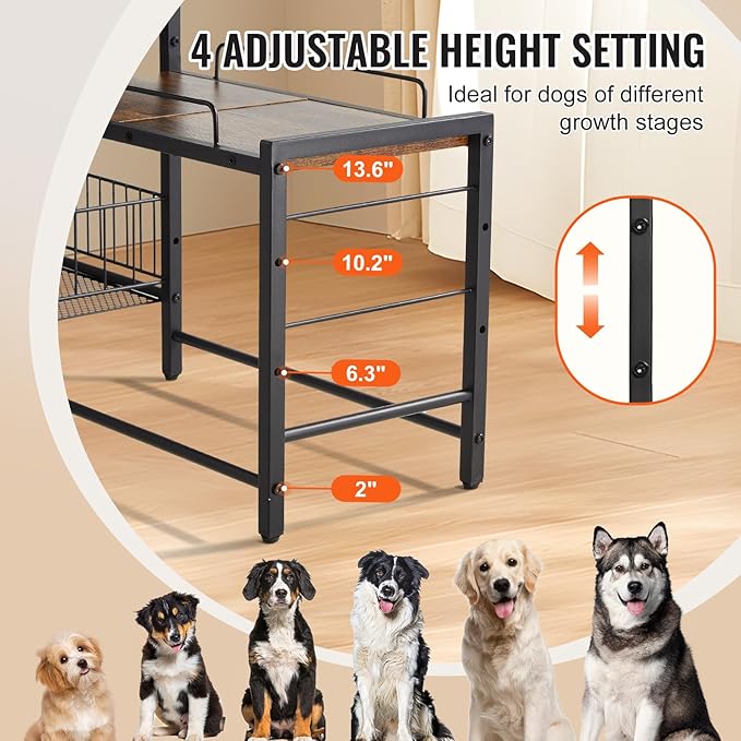 VEVOR Pet Feeding Station with Storage, 4 Height Adjustable Elevated Dog Bowl - Image 3