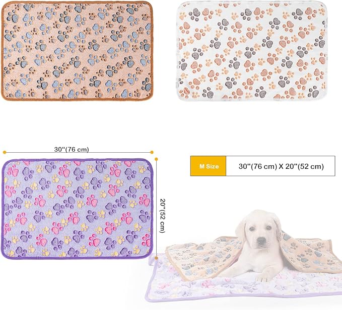 Dono 1 Pack 3 Dog Blankets for Small Dogs, Soft Fluffy Paw Print Pattern Fleece - Image 4