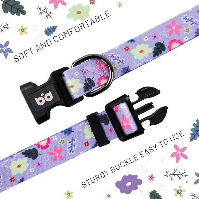 QQPETS Adjustable Soft Dog Collar: Print Flower Pink Multicolor Cute Patterns - Image 4